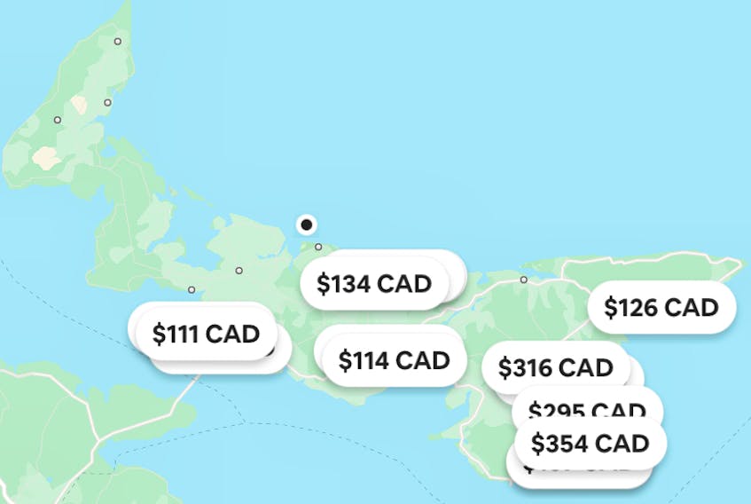 A screenshot of the Airbnb app shows some of the prices for rentals in P.E.I. Contributed