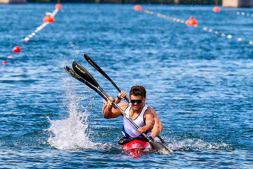 Nova Scotia paddles to silver in men's K-4 500 metres at the Welland International Flatwater Centre. Crew members are: Alex Canning, Ian Gaudet, Craig Johnson and Cole Parsons. - Len Wagg/Communications Nova Scotia