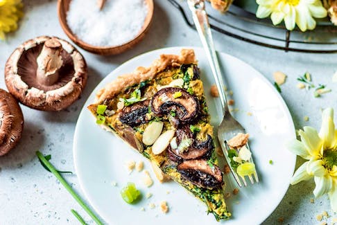 Mushroom and spinach quiche from The Two Spoons Cookbook.