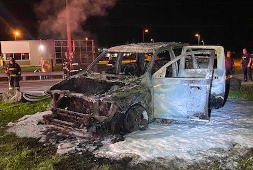 New Glasgow Regional Police are investigating after a fiery single-vehicle crash sent one man to hospital with injuries in Trenton on Aug. 19. Contributed