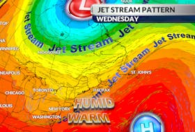 The jet stream pattern will favour unsettled weather through the mid-week.
