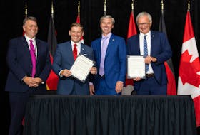 P.E.I. Premier Dennis King, left, Newfoundland and Labrador Premier Andrew Furey, Nova Scotia Premier Tim Houston and New Brunswick Premier Blaine Higgs met on Tuesday, Aug. 23 to see a hydrogen agreement signed between Canada and Germany. File