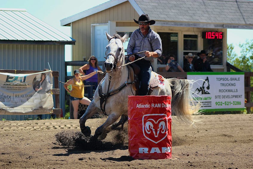 Chris MacLean and Potter (Lena’s Little Hayday) competed in barrel racing the The Big Ex in Bridgewater this summer. They will be in Bible Hill this week for Maritime Barrel Racing events at the Nova Scotia Provincial Exhibition.