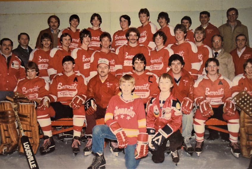 Randy ‘Dewey’ Dewar, fittingly front and prominent (front row, second from right) in the team photo for the 1983-84 Truro Jr. B Bearcats.