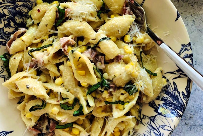  Creamy Corn Pasta with Basil and Prosciutto is a great late-summer pasta.