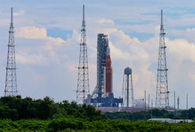 NASA's next-generation moon rocket, the Space Launch System (SLS) , sits on the pad as mission managers worked to overcome technical issues, at Cape Canaveral, Florida, U.S., Aug. 29, 2022.