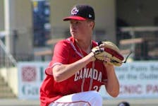 St. John’s pitcher Hudson White, shown here with the Canadian Men’s Junior Team during his time with their spring training camp, is one the first 75 players named Canadian Futures Showcase amateur baseball showcase taking place in Ontario Sept. 20-24. Contributed photo