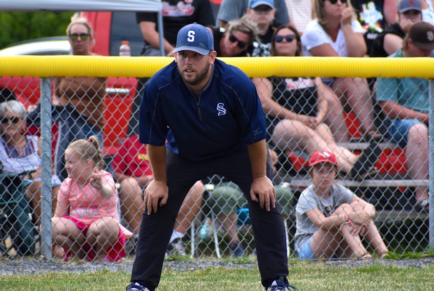 Sydney Major Sooners head coach Kenny Long watches the play during championship action at the Nova Scotia Major Little League Provincial Championship last week at Cameron Bowl in Glace Bay. Long shares the coaching duties with Mike Tobin, as well as his father, George Long. JEREMY FRASER/CAPE BRETON POST
