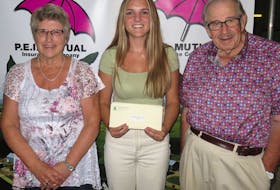 Selena Gaudette, centre, of Tignish was the winner of the recent Youth Talent Competition, hosted by L'Exhibition agricole et le Festival acadien in Abram-Village. She received $300 from P.E.I. Mutual Insurance and will represent the festival at the provincial finals in September. Provincial talent co-ordinator Jean Tingley, left, and Jeanne Gallant, right, chair of L'Exhibition agricole et le Festival acadien were on hand to congratulate the winner. Runners up were Krissa Reeves-Baker of Mischouche in second and Summerside resident Brianna Shortt in third.