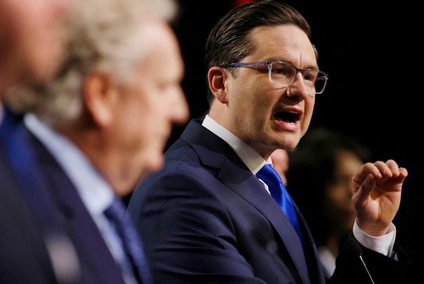 Pierre Poilievre speaks during a Conservative leadership debate at the Canada Strong and Free Networking Conference in Ottawa, May 5, 2022. - Reuters