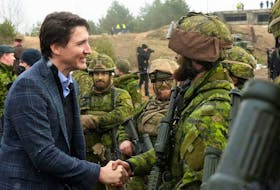 Canadian Prime Minister Justin Trudeau visits Canadian troops, following the Russian invasion of Ukraine, in the Adazi military base, Latvia, March 8, 2022.  
