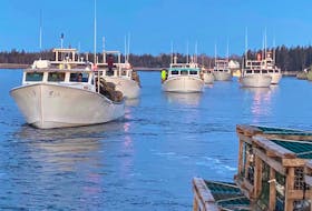 Boats sail out at the launch of Lennox Island’s fall treaty fishery in Borden-Carleton. Darlene Bernard, Lennox Island’s chief, says the plan is to set all the fishery’s traps in the Lennox Island harbour in the spring of 2023. Contributed