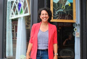 Nova Scotia NDP Leader Claudia Chender visited Kings County on Aug. 23, making several stops, including a visit to The Noodle Guy in Port Williams. CONTRIBUTED