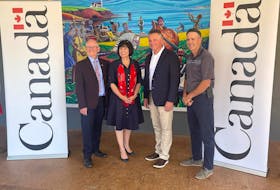 Kensington Mayor Rowan Caseley, left, with Ginette Petitpas Taylor, federal minister responsible for ACOA, Malpeque MP Heath MacDonald and Borden-Kinkora MLA Jamie Fox at a funding announcement for four projects in central P.E.I. - Contributed