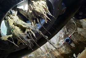 A replacement pump quickly became clogged with rags and wipes Tuesday as emergency repairs were being made at a Duffus Street wastewater pumping station. - Halifax Water