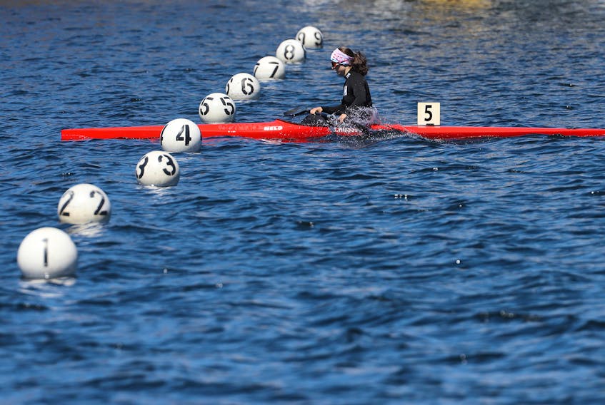 FOR SPORTS:
Michelle Russell of CHEEMA, takes the semi 1senior women's k-500m at the 2022 national team trials on lake banook Monday May 2, 2022.

TIM KROCHAK PHOTO