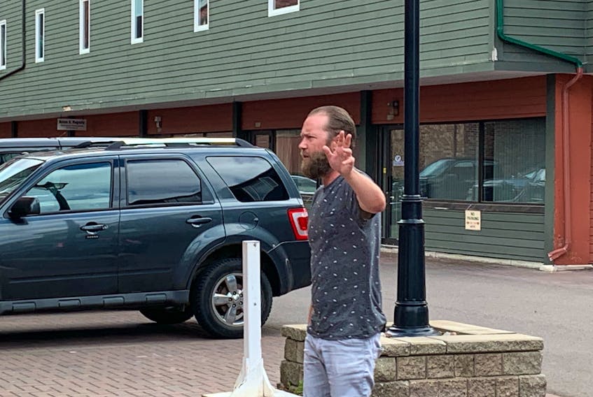 Adrian Kay, 35, walks into provincial court in Charlottetown on July 20, 2022 for a sentencing hearing. Kay, of Cornwall, P.E.I., was previously convicted of sexual assault and sexual interference with respect to a 10-year-old girl.