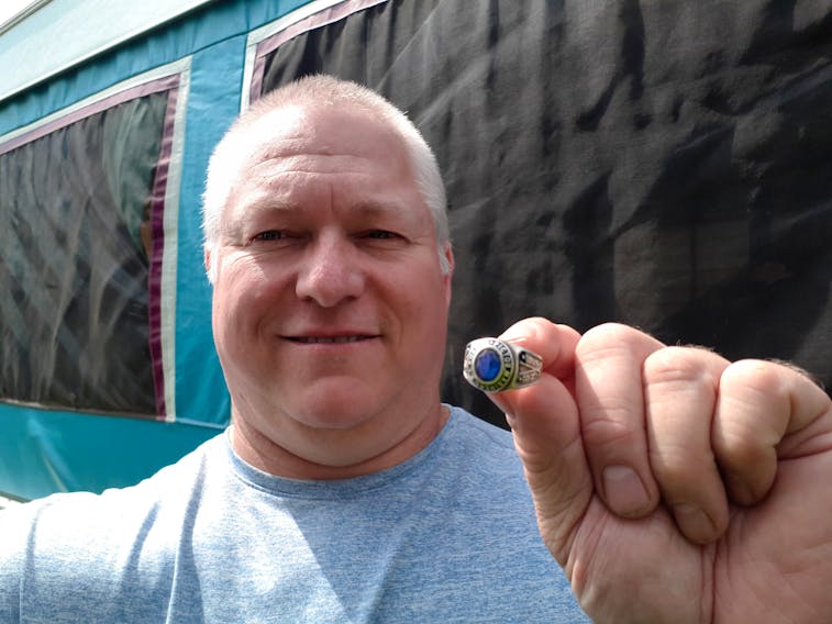 While visiting Twin Shores campground in Darnley, P.E.I., New Brunswick resident Jeff Doucet took his metal detector in the water and recovered a Pictou Mariners ring from the 80s, pictured, and a wedding band. Both rings have since been reunited with their owners. - Contributed