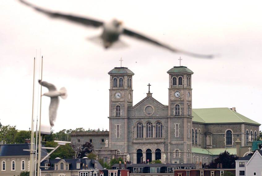 The Basilica of St. John the Baptist sits on the skyline of the city of St. John’s as seagullsfly near the small boat basin on the south side of the city.

Keith Gosse/The Telegram