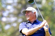 Fred Couples takes a shot during the RBC Championship Pro-Am, part of Shaw Charity Classic week at Canyon Meadows Golf and Country Club in Calgary on Thursday, Aug. 4, 2022. 