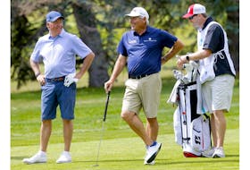 PGA golfer Fred Couples golfs with Tournament Chairman Jim Riddell at the RBC Championship Pro-Am during the Shaw Charity Classic at the Canyon Meadows Golf and Country Club in Calgary on Thursday, August 4, 2022. Darren Makowichuk/Postmedia