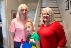 Oksana Hatlan (left) recently fled Ukraine with her daughter, Zlata Bida, to stay with Alison Graham in Truro. She quickly found an apartment thanks to community support.