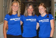 Triathletes Sophie Duncan, left, and Maggie Graves, right, are competing at the Canada Game in the Niagara Region of Ontario with Team Nova Scotia. Shannon Read has been working with the girls since they were eight years old.