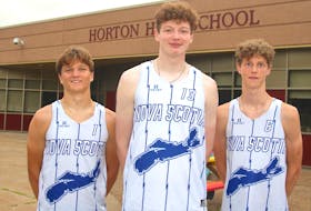 Three Annapolis Valley basketball players are looking forward to reuniting one more time as part of Team Nova Scotia at the Canada Games in Ontario. From left are Aidan Clarke, Braeden MacVicar and Nate Johnson.