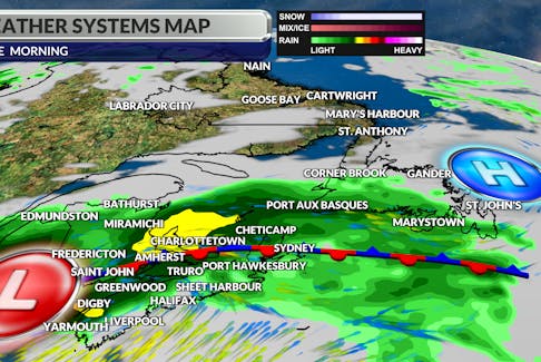 Rain will move across Atlantic Canada Tuesday, amounting to 30 to 50-plus mm for parts of the region.