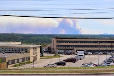 A photo posted to social media on the weekend by the Grand Falls-Windsor Fire Department shows forest-fire smoke in the distance.