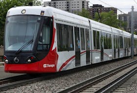 File photo: An LRT car rolls along the Confederation Line near the University of Ottawa.