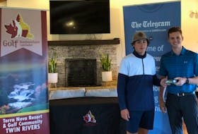 John Park, left, and Nathan Young after Park captured his third division title of the season at the 10th event of the 2022 Tely Junior Tour. Contributed 