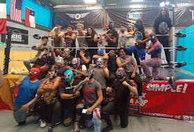 Cody Brown, perhaps better known to pro wrestling fans as Lil’ Blay, back, centre, at Bandido’s Gym in Mexico. Brown has lived, trained, and competed in the dojo. CONTRIBUTED
