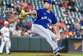 Yusei Kikuchi of the Toronto Blue Jays pitches against the Baltimore Orioles at Oriole Park at Camden Yards on August 8, 2022 in Baltimore, Maryland. 