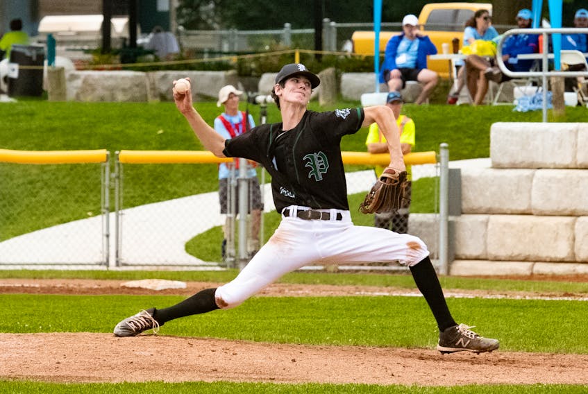 Jack Burke pitches against Newfoundland and Labrador on Aug. 8 at the 2022 Canada Winter Games. P.E.I. won 5-3. Team P.E.I. • Special to The Guardian