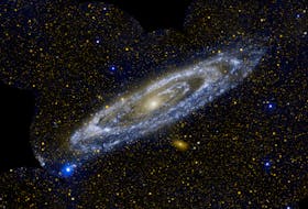 The Andromeda Galaxy is about 2.5 million light years from our Milky Way Galaxy, but the outer edges of both galaxies are already gravitationally interacting as they head towards a merger that will take place in about four billion years from now. This image of the Andromeda Galaxy was taken by the NASA Galaxy Evolution Explorer orbiting telescope in 2012. Photo courtesy of NASA Image and Video Library
