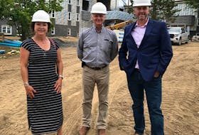 Shelley Woolfrey, left, chair of the Every Moment Matters Campaign, Ken Dicks, board member of Lionel Kelland Hospice, met with Mark Lane, impact manager for Rural Newfoundland and Labrador, The Northpine Foundation, visit the site of the new Lionel Kelland Hospice. Contributed