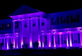 Fanningbank, the residence of P.E.I. Lieut.-Gov. Antoinette Perry, will be lit up in blue each night as a sign of mourning for the Queen until Sept. 19, the day of the commemorative ceremony to be held in London. The Queen died in Scotland on Sept. 8 at the age of 96. Carolyn Drake • The Guardian