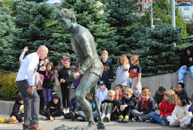 Fred Fox, brother of Terry Fox, was in St. John’s Sept. 9 to kick off the 2022 Terry Fox Run. He was joined by Grade 6 students from Bishop Field Elementary School at the Terry Fox Mile 0 statue. Fox explained to the kids the importance of the run for cancer research and some of Terry’s trials and tribulations while on his journey. Terry set out from St. John's on April 12, 1980, after dipping his foot into the Atlantic Ocean near his Mile 0 statue. He covered 5,373 kilometres in 143 days but was forced to stop his Marathon of Hope outside Thunder Bay, Ontario, on Sept. 1, 1980, when cancer invaded his lungs. He lost his battle with cancer on June 28, 1981, at the age of 22. - Joe Gibbons/The Telegram