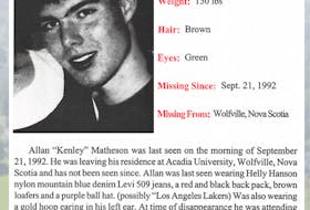 In 1992, this missing person poster was issued as police — and family members — turned to the public to help them locate Allan “Kenley” Matheson, who was last seen leaving Acadia University. His disappearance remains a mystery.