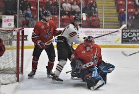Hard-working forward James Beaton, pictured in playoff action last season versus Valley, is one of the returning players for the Truro Bearcats this season.