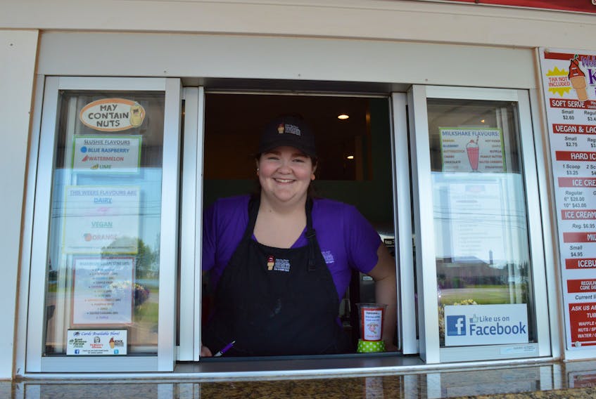 Supervisor Cadi DesRoches at the Kool Breeze Ice Cream Barn takes orders for sweet treats. Alison Jenkins • The Guardian
