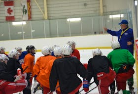 Summerside D. Alex MacDonald Ford Western Capitals head coach Billy McGuigan explains a drill during the Maritime Junior Hockey League team’s practice at Gerard (Turk) Gallant Arena in Summerside on Sept. 14. Jason Simmonds • The Guardian