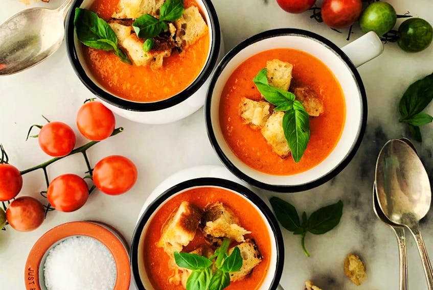  Creamy roasted tomato soup with cheesy croutons, made with the sweetest tomatoes.