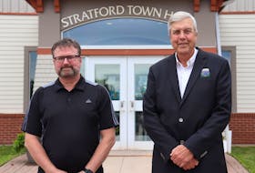 Jeremy Crosby, left, Stratford CAO, and Mayor Steve Ogden say the town has not heard anything from the CPHO or the Department of Health and Wellness about plans for public sharps disposal boxes. The province recently acquired 16 units to place in Prince Edward Island communities. Logan MacLean • The Guardian