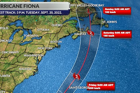 This was Hurricane Fiona's course as of 4 p.m. on Sept. 20. Saltwire Network