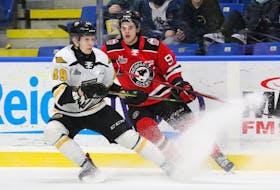 The Quebec Remparts, including Theo Rochette (right), are one of the predicted favourites in the Quebec Major Junior Hockey League this upcoming season. MIKE SULLIVAN PHOTO