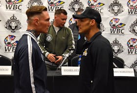 Ryan Rozicki of Sydney Forks, left, and Yamil (Jara) Peralta will go toe-to-toe in front of more than 2,100 boxing fans at Centre 200 on Saturday. Rozicki and Peralta will meet with the World Boxing Council’s International Cruiserweight Championship on the line. JEREMY FRASER/CAPE BRETON POST