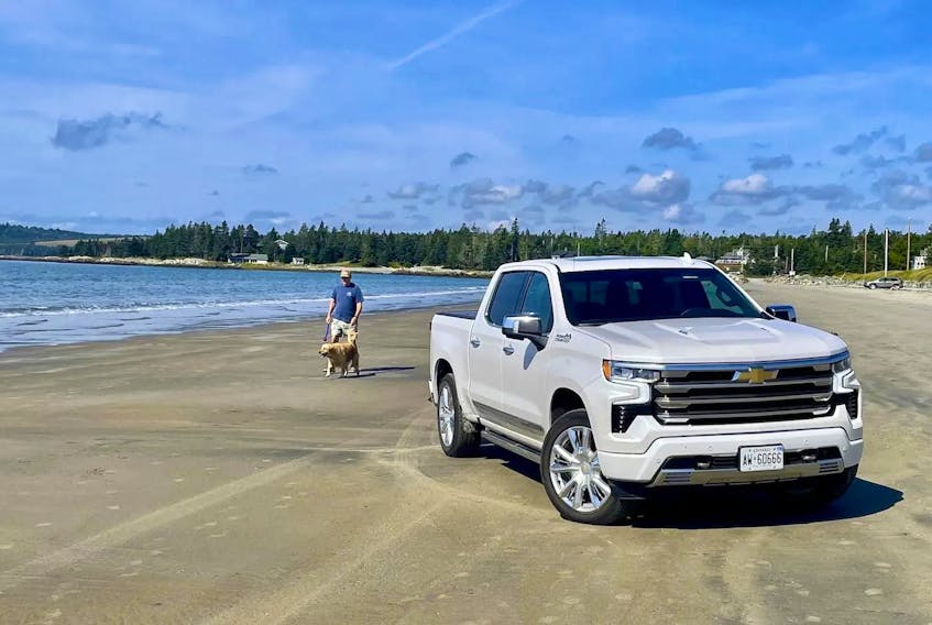 Crescent Beach near Petite Riviere on Nova Scotia’s Southern Shore is unique in that it is the only beach in the province you can drive on and there’s oodles of room for the big 2022 Chevrolet Silverado 1500 High Country. Peter Bleakney/Postmedia News