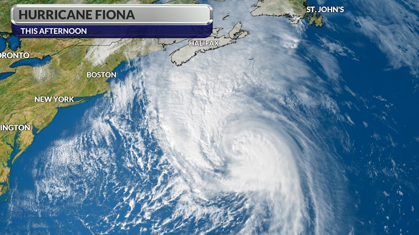 The eye of powerful hurricane Fiona was no longer visible on satellite mid-Friday afternoon.